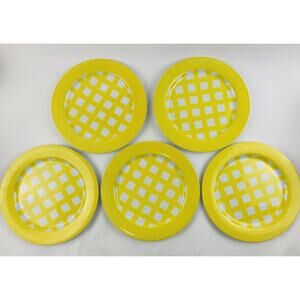 Set 5 CITRUS GROVE Melamine Ware Dinner Plates Yellow Checkered Block Cottagecor